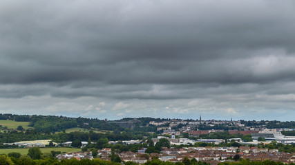 View across Bristol from South Side, Dramatic Heavy Clouds before Rain, Summer 2018 horizontal photography
