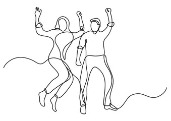 continuous line drawing of happy couple of man and woman