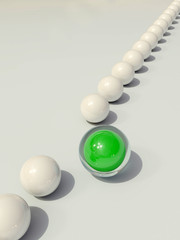 Beginning of a new career. Green ball symbolizes the new beginning after a job search.