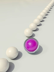 Step forward. Pink ball leaves a row of white balls. Symbol for being the best of a group.