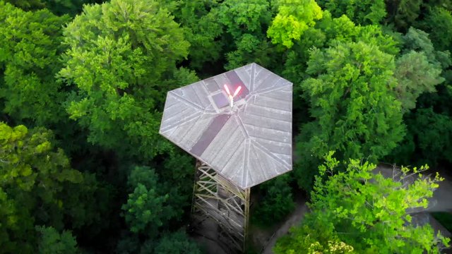 4K Forest Nature Aerial - Flying around a Tower in Z&uuml;rich Switzerland - Drone Orbiting the Viewpoint
