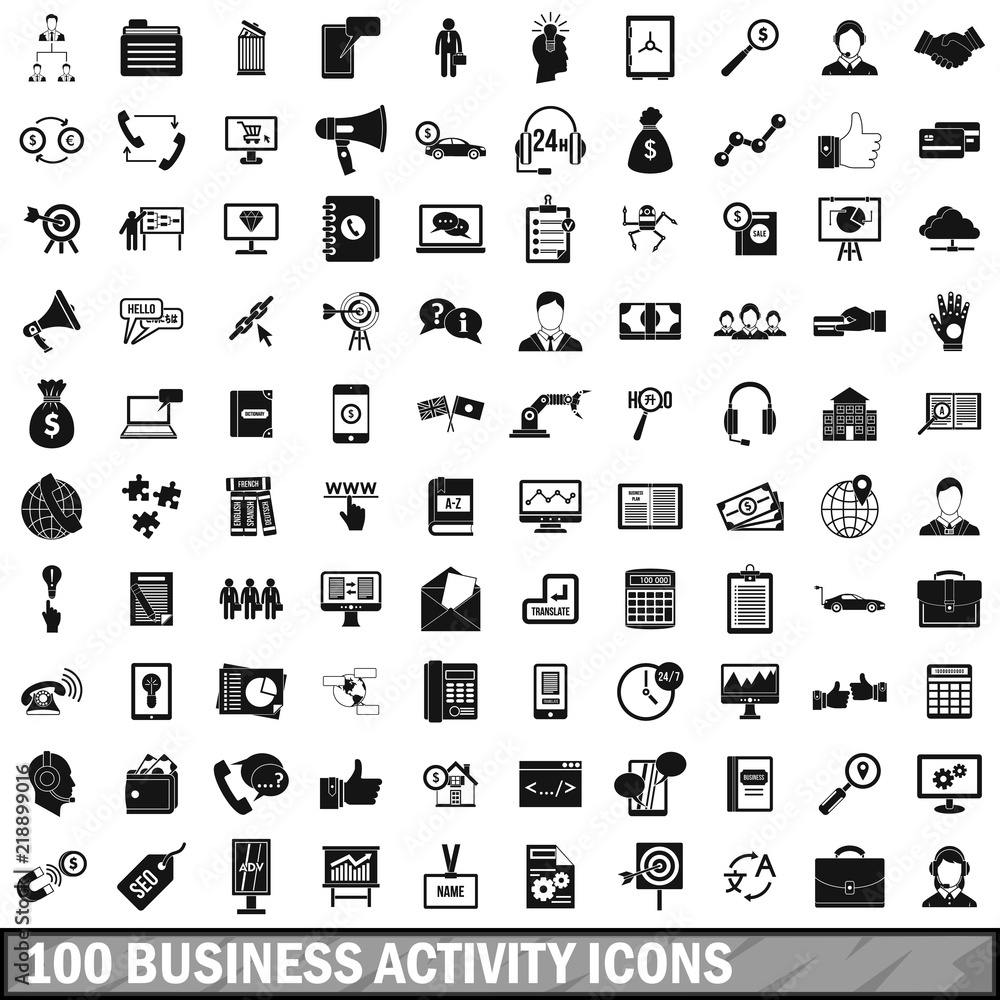 Poster 100 business activity icons set in simple style for any design vector illustration