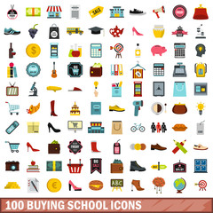 100 buying school icons set in flat style for any design vector illustration