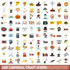 100 carnival craft icons set in flat style for any design vector illustration