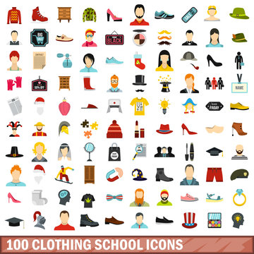 100 clothing school icons set in flat style for any design vector illustration