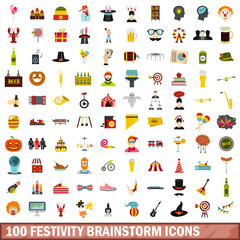 100 festivity brainstorm icons set in flat style for any design vector illustration