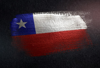 Chile Flag Made of Metallic Brush Paint on Grunge Dark Wall