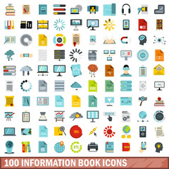 100 information book icons set in flat style for any design vector illustration