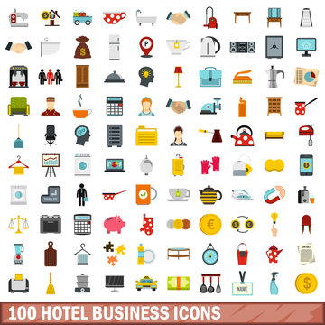 100 hotel business icons set in flat style for any design vector illustration