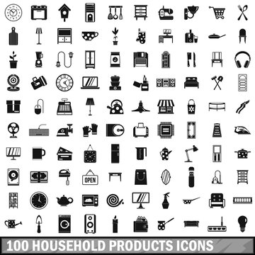 100 household products icons set in simple style for any design vector illustration