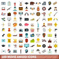 100 movie award icons set in flat style for any design vector illustration