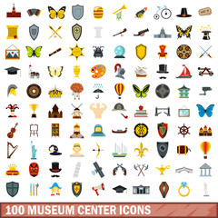 100 museum center icons set in flat style for any design vector illustration