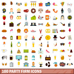 100 party firm icons set in flat style for any design vector illustration