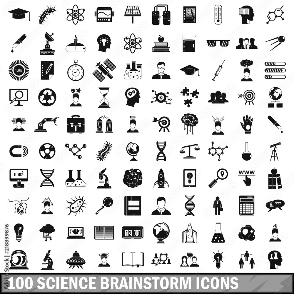 Poster 100 science brainstorm icons set in simple style for any design vector illustration