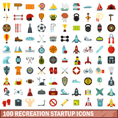 Fototapeta na wymiar 100 recreation startup icons set in flat style for any design vector illustration