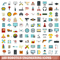 100 robotics engineering icons set in flat style for any design vector illustration