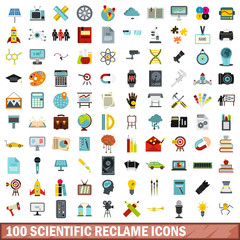 100 scientific reclame icons set in flat style for any design vector illustration