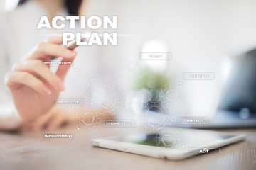 Action plan on the virtual screen. Planning concept. Business strategy.