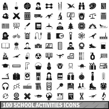 100 school activities icons set in simple style for any design vector illustration