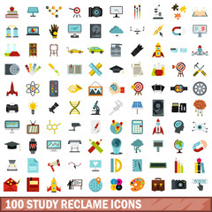 100 study reclame icons set in flat style for any design vector illustration