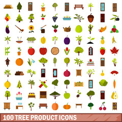 100 tree product icons set in flat style for any design vector illustration
