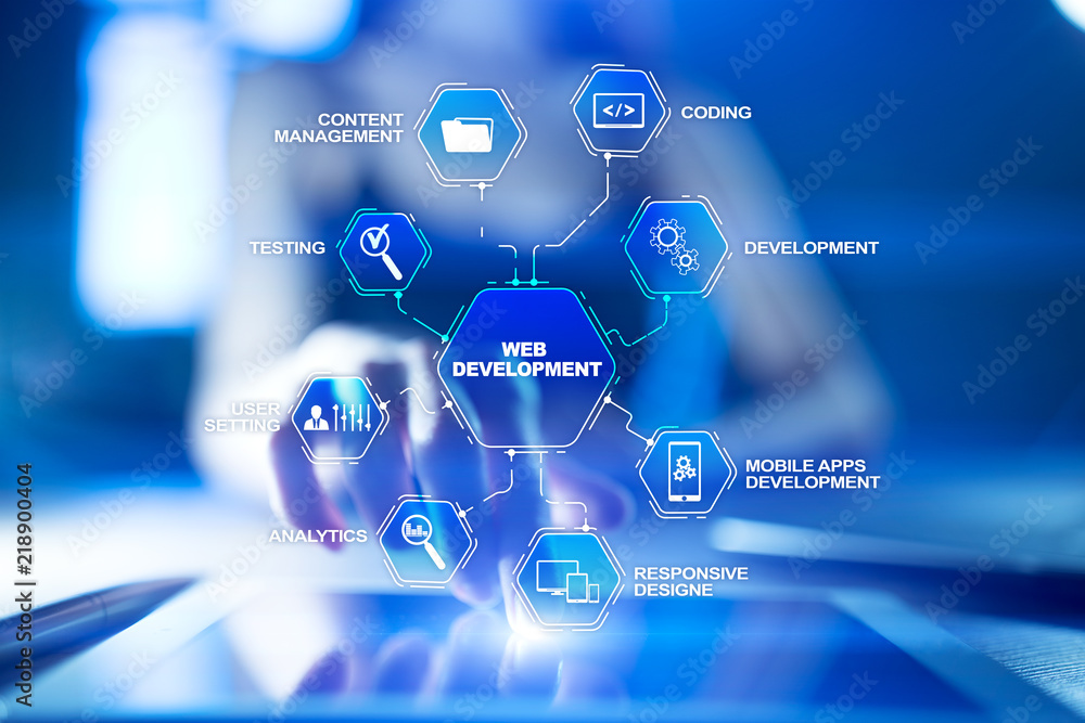 Wall mural web design and development concept on the virtual screen.