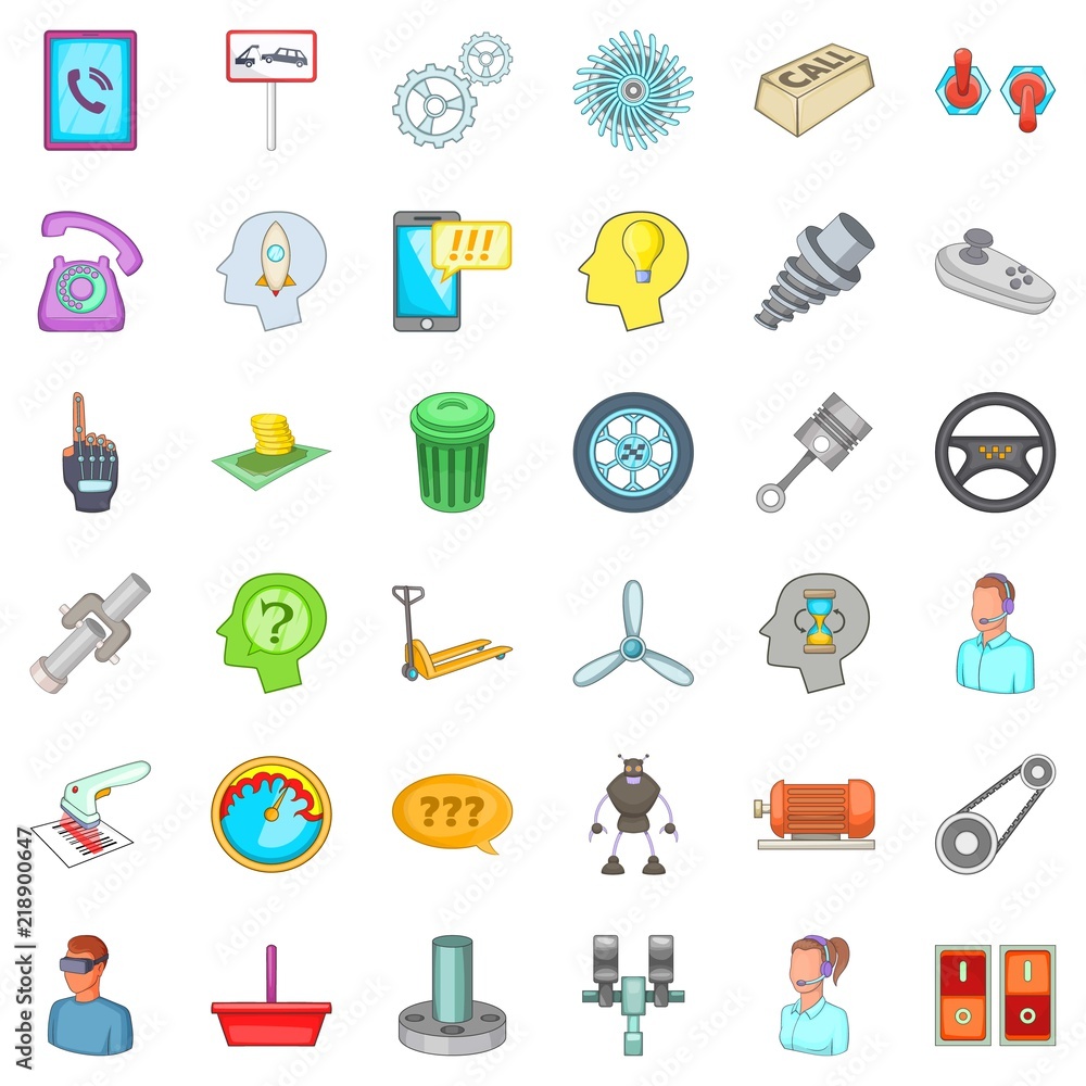 Poster technical support icons set. cartoon style of 36 technical support vector icons for web isolated on 