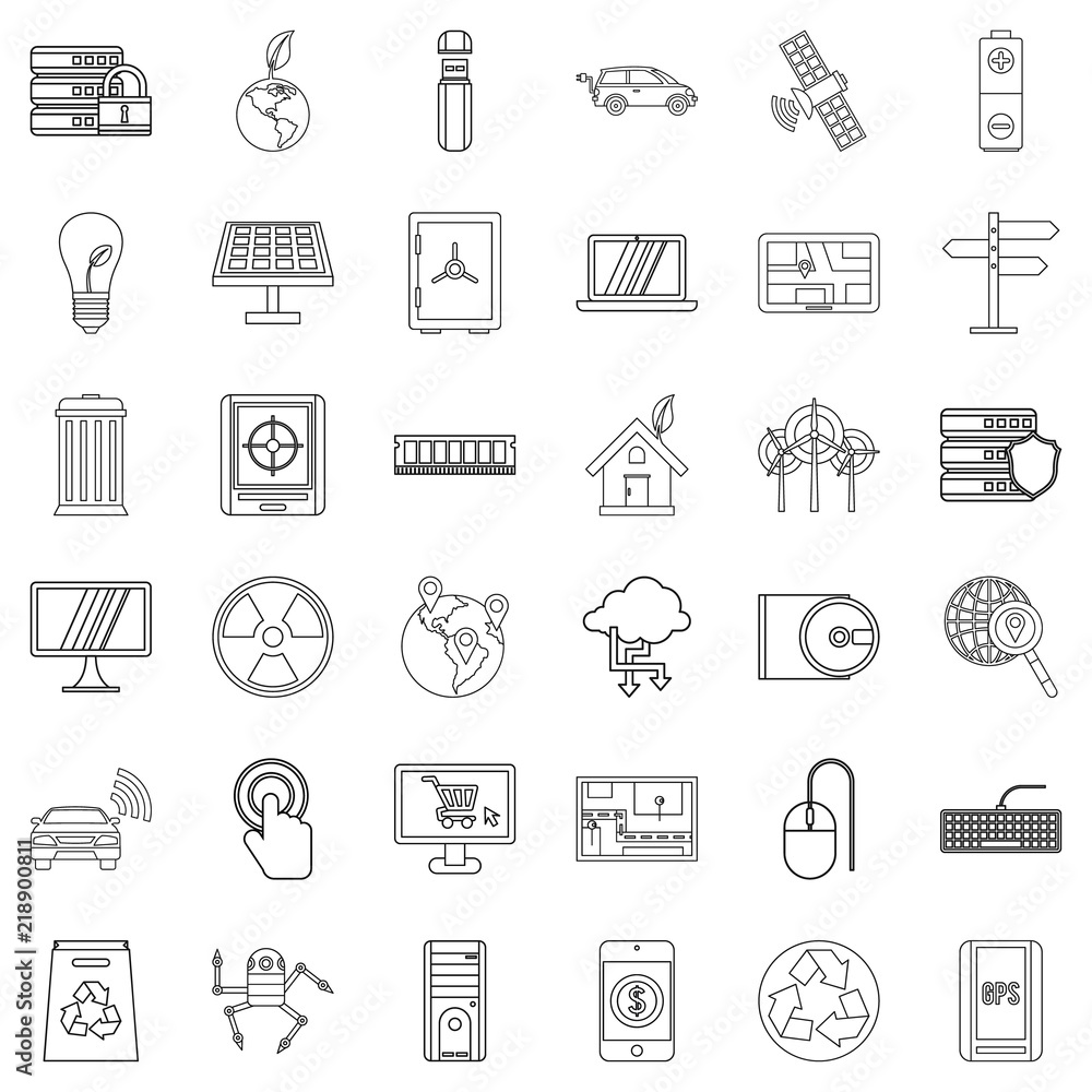 Poster technology icons set. outline style of 36 technology vector icons for web isolated on white backgrou