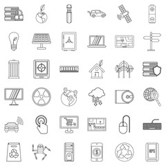 Technology icons set. Outline style of 36 technology vector icons for web isolated on white background