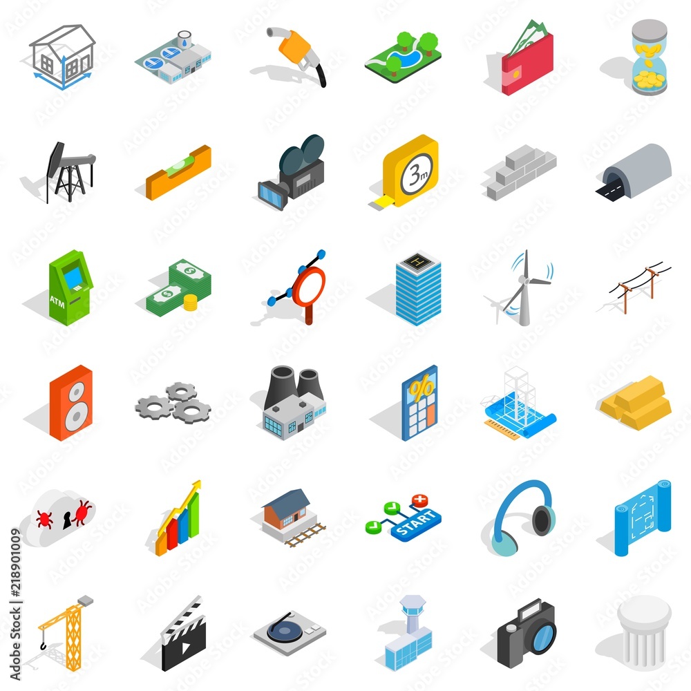 Poster technology icons set. isometric style of 36 technology vector icons for web isolated on white backgr