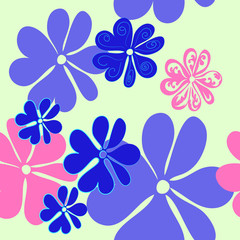 Obraz premium Vector seamless floral pattern of large decorative blue and pink flowers simple shapes on a light background