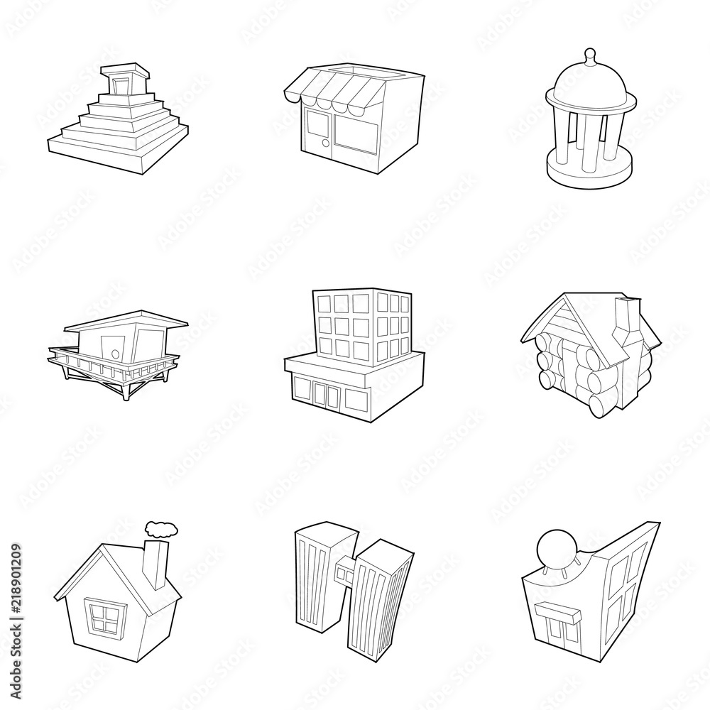 Aufkleber building icons set. outline set of 9 building vector icons for web isolated on white background