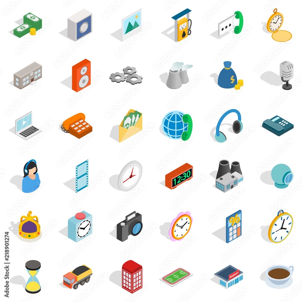 Poster telephone icons set. isometric style of 36 telephone vector icons for web isolated on white backgrou