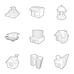 Building icons set. Outline set of 9 building vector icons for web isolated on white background