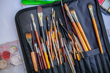Obraz premium brushes for paint. Brushes for makeup. tassel