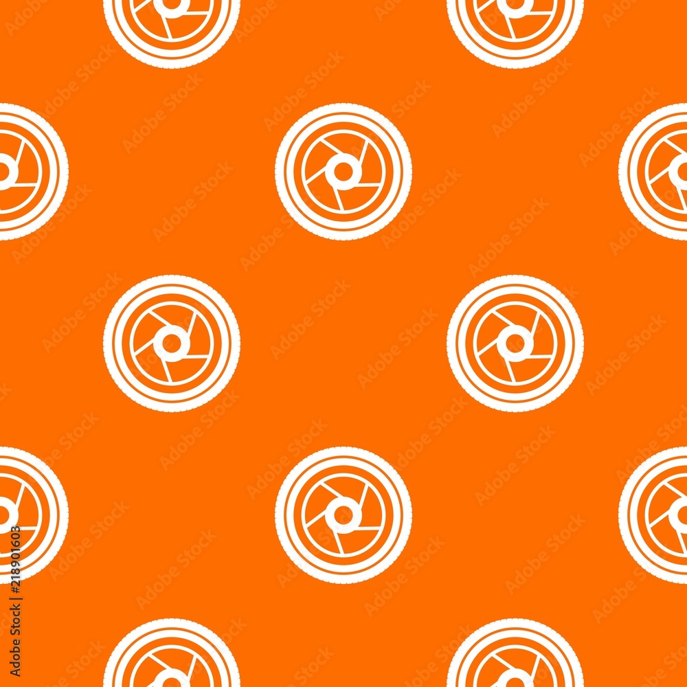 Poster camera aperture pattern repeat seamless in orange color for any design. vector geometric illustratio