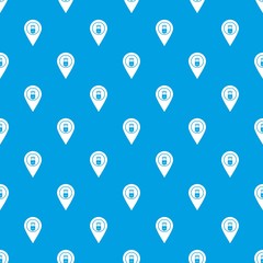 Geo tag with tram sign pattern repeat seamless in blue color for any design. Vector geometric illustration
