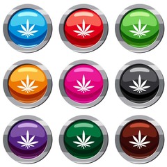 Cannabis leaf set icon isolated on white. 9 icon collection vector illustration