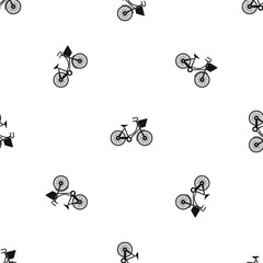 Bike with luggage pattern repeat seamless in black color for any design. Vector geometric illustration