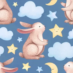 Wall murals Rabbit A watercolor illustration of the cute bunny. Seamless pattern
