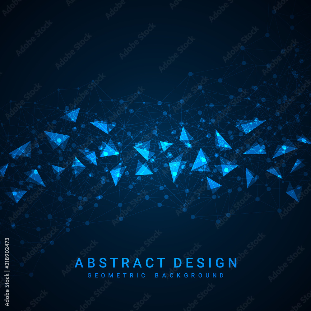 Poster Abstract blue polygonal background with connecting dots and lines. Data and technology concept, network connection
