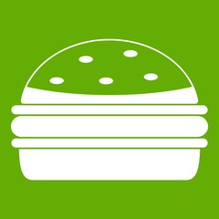 Burger icon white isolated on green background. Vector illustration