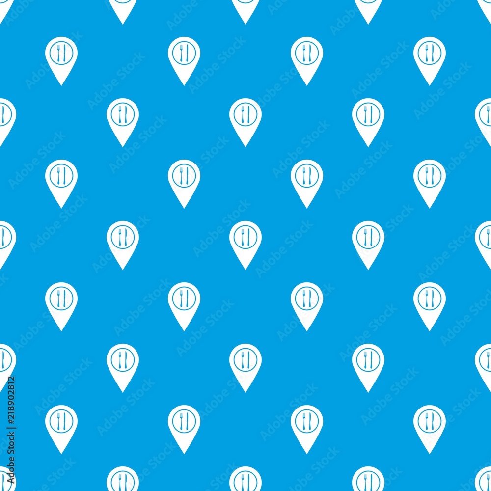 Aufkleber map pin pointer with cafe or restaurant sign pattern repeat seamless in blue color for any design. v