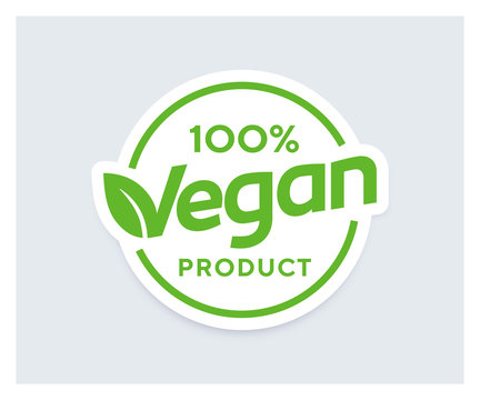 100percent Vagan Product vector sticker. Logo or badge for package design. Organic design template.