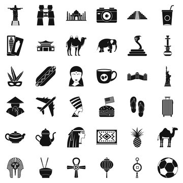Tourism icons set. Simple style of 36 tourism vector icons for web isolated on white background