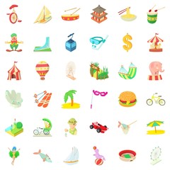 Tourism icons set. Cartoon style of 36 tourism vector icons for web isolated on white background