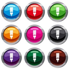 Fototapeta premium Fluorescent bulb set icon isolated on white. 9 icon collection vector illustration