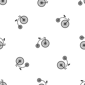 Penny-farthing pattern repeat seamless in black color for any design. Vector geometric illustration