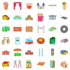 Town icons set. Cartoon style of 36 town vector icons for web isolated on white background