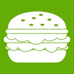 Burger icon white isolated on green background. Vector illustration